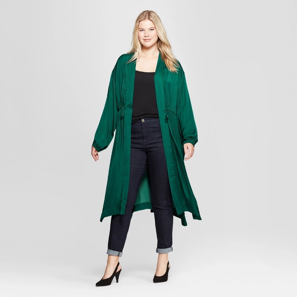 a new day | Satin Green Long Sleeve Kimono | XS